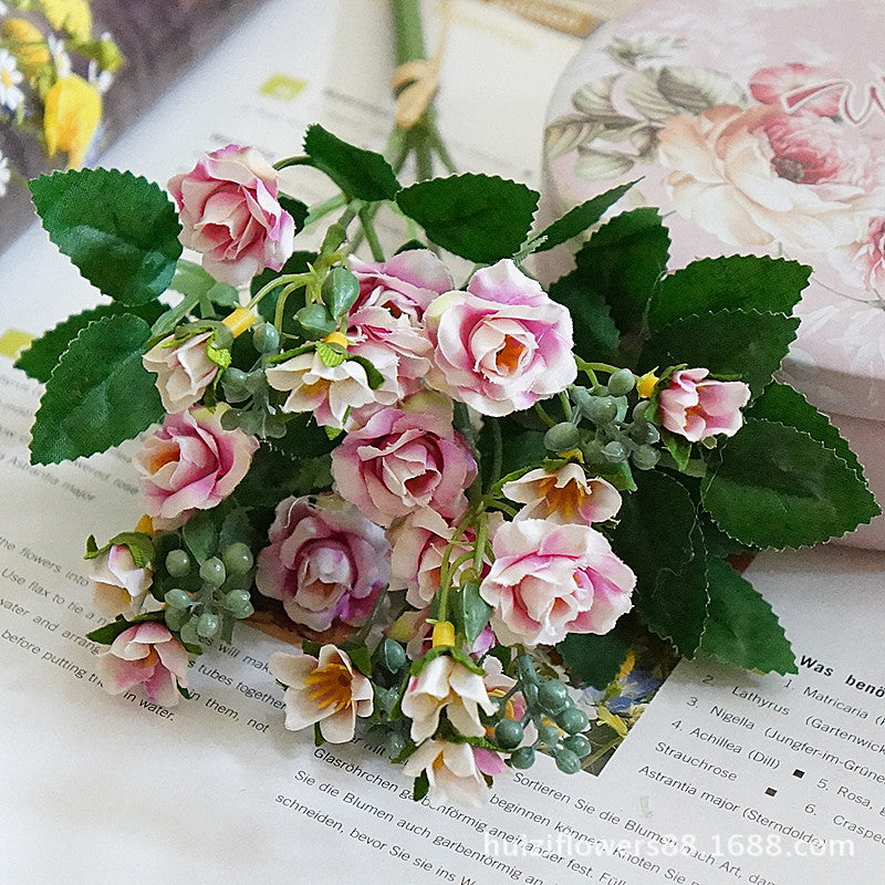 Charming Miniature Rose Bouquet - 5-Branch Soft Faux Roses for Home Decor, Photography, and Stylish Interior Design