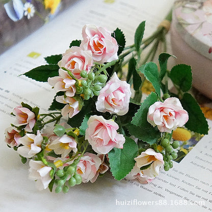 Charming Miniature Rose Bouquet - 5-Branch Soft Faux Roses for Home Decor, Photography, and Stylish Interior Design