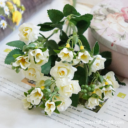 Charming Miniature Rose Bouquet - 5-Branch Soft Faux Roses for Home Decor, Photography, and Stylish Interior Design