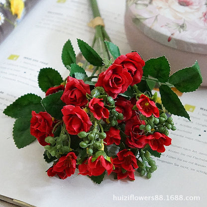 Charming Miniature Rose Bouquet - 5-Branch Soft Faux Roses for Home Decor, Photography, and Stylish Interior Design