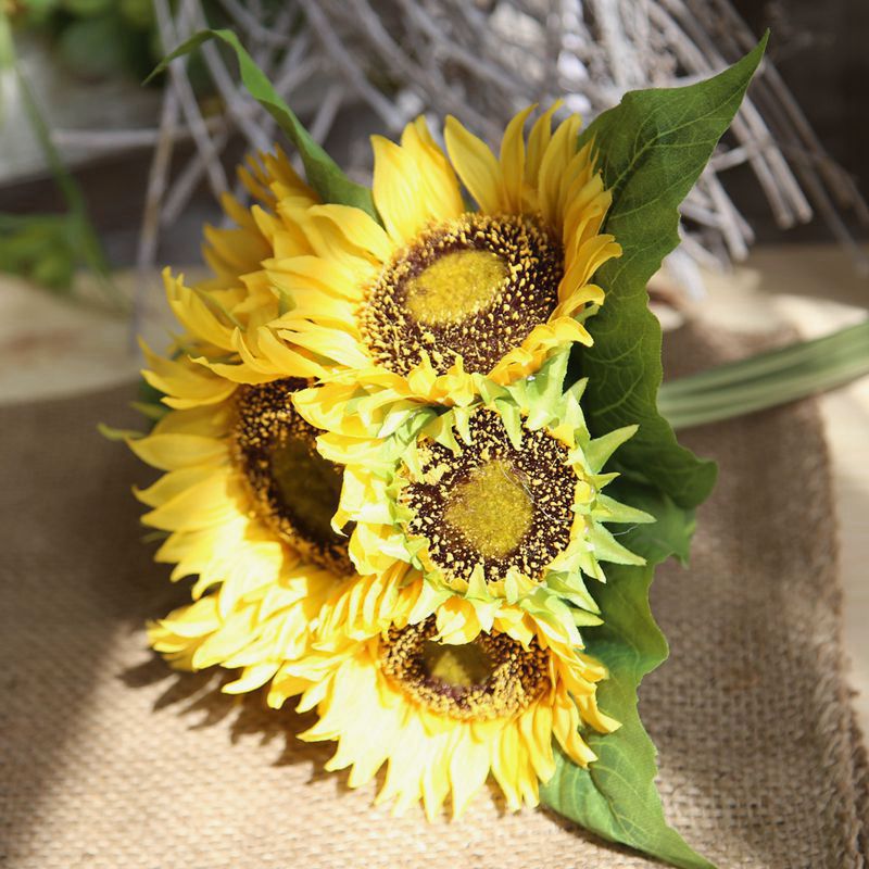 Realistic Sunflower Artificial Bouquet for Weddings | Elegant Silk Flower Handheld Arrangement | Perfect Home Decor MW22101