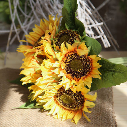 Realistic Sunflower Artificial Bouquet for Weddings | Elegant Silk Flower Handheld Arrangement | Perfect Home Decor MW22101