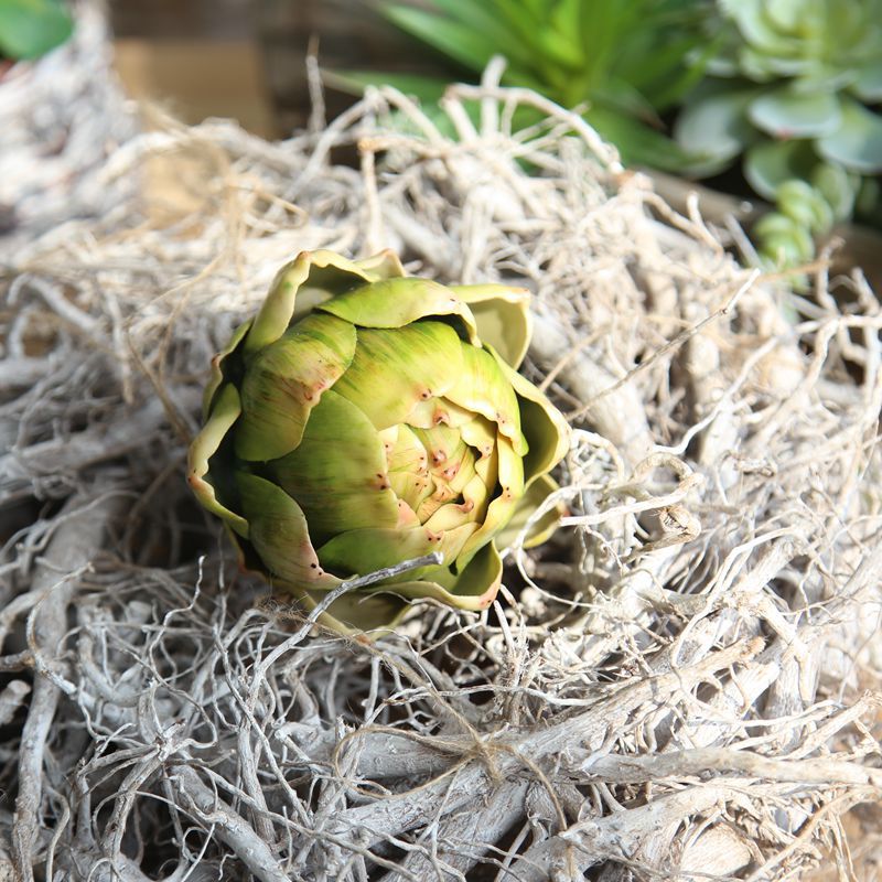 Realistic Artichoke and Rose Fake Flower Arrangement - Stunning Home Decor and Wedding Decorations - Style Your Space with Charming Floral Accents - Model MW25583