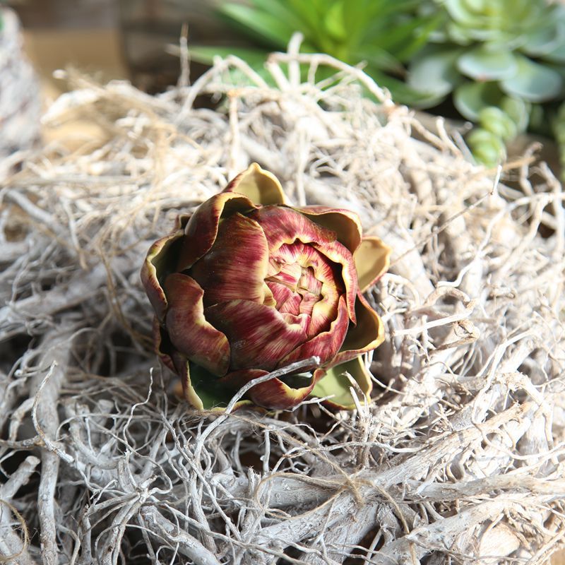 Realistic Artichoke and Rose Fake Flower Arrangement - Stunning Home Decor and Wedding Decorations - Style Your Space with Charming Floral Accents - Model MW25583