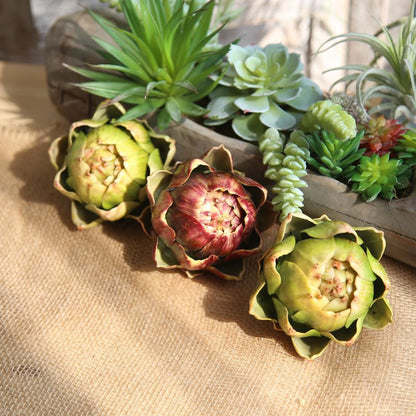 Realistic Artichoke and Rose Fake Flower Arrangement - Stunning Home Decor and Wedding Decorations - Style Your Space with Charming Floral Accents - Model MW25583