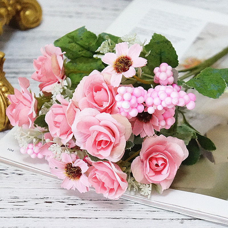 Stunning Faux Pink Roses Mini Bouquet - Realistic Artificial Flowers for Home Decor, Photography, and Elegant Soft Furnishings