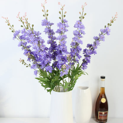 Lifelike Hyacinth Faux Flowers - 2 Branch Delphinium Fake Floral Arrangement for Stunning Wedding Decor and Scenic Props - Vibrant Violet Artificial Blooms