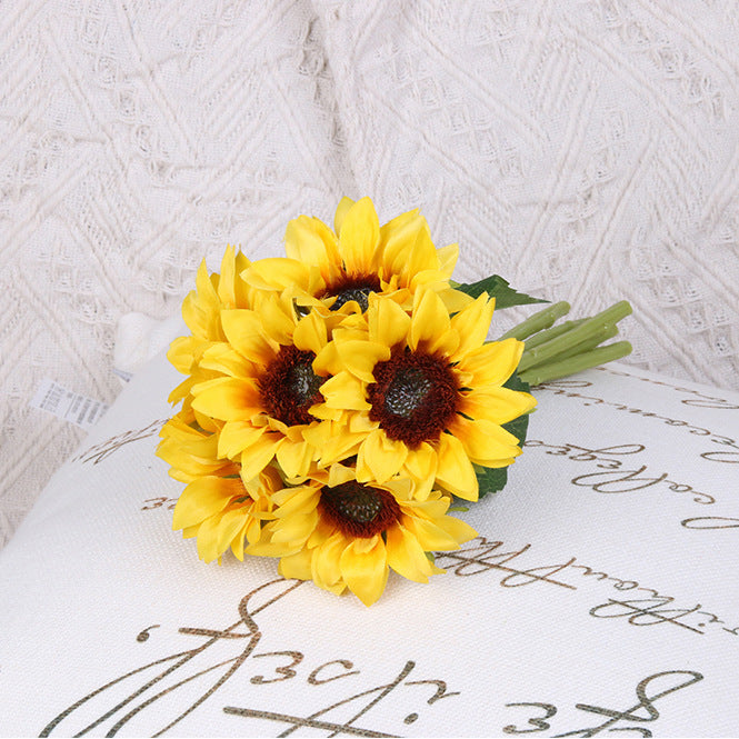 Realistic Sunflower Faux Floral Arrangement - 6 Head Silk Flowers for Elegant Home Décor & Living Room Accent