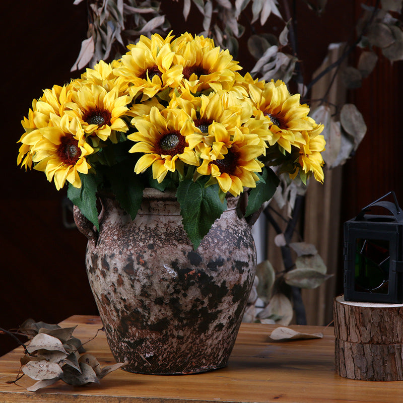 Realistic Sunflower Faux Floral Arrangement - 6 Head Silk Flowers for Elegant Home Décor & Living Room Accent