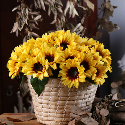 Realistic Sunflower Faux Floral Arrangement - 6 Head Silk Flowers for Elegant Home Décor & Living Room Accent