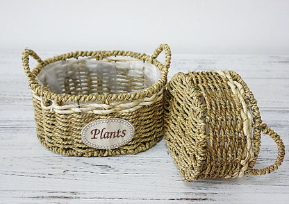 Charming Rustic Handwoven Double-Handled Wall Hanging Flower Basket – Waterproof Wicker Planter for Farmhouse Décor and Floral Arrangements