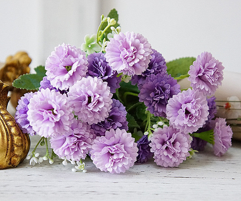 20-Stem Korean Carnation and Lilac Bouquet - Realistic Faux Flowers for Home Décor, Photography, and Stylish Accents