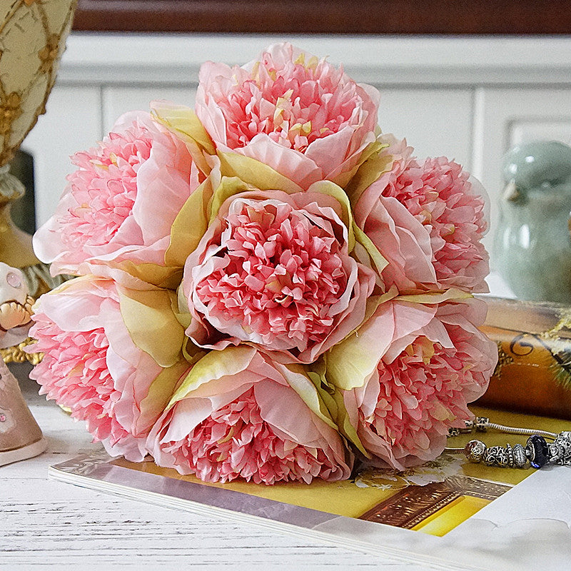 Stunning 7-Head Peony Bouquet - Realistic Silk Flower for Home Décor, Photography & Wedding Decoration