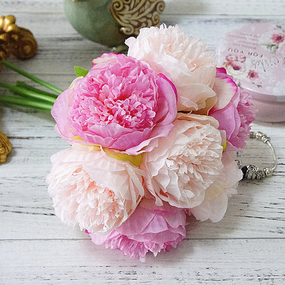 Stunning 7-Head Peony Bouquet - Realistic Silk Flower for Home Décor, Photography & Wedding Decoration