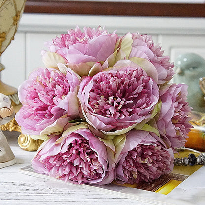 Stunning 7-Head Peony Bouquet - Realistic Silk Flower for Home Décor, Photography & Wedding Decoration