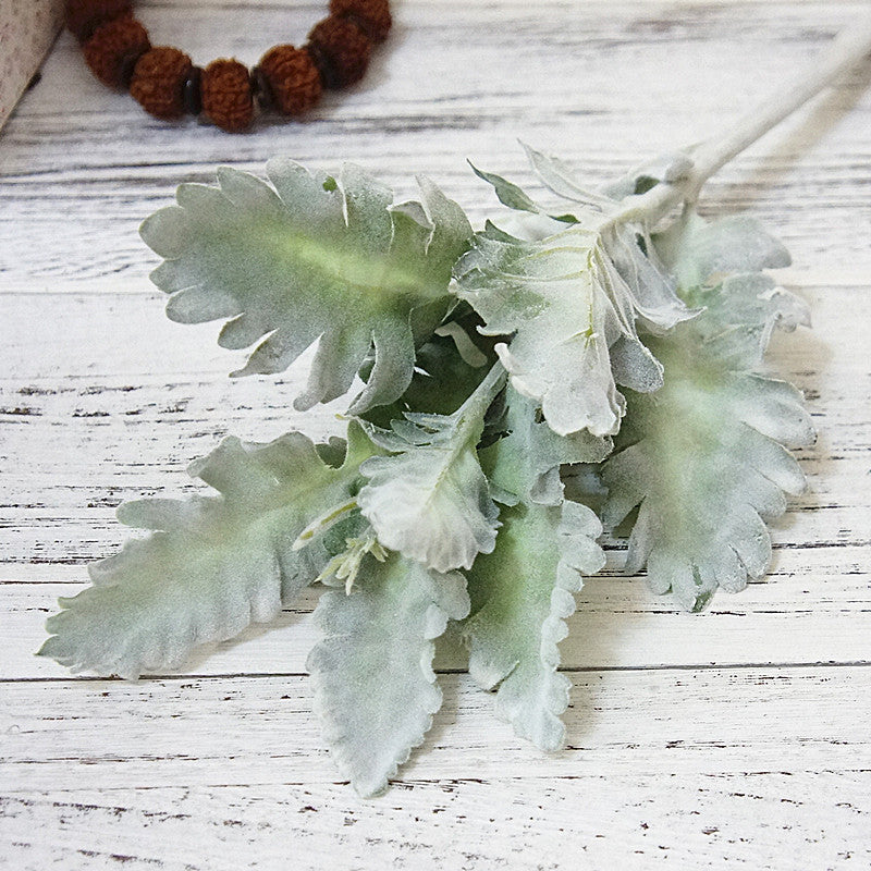 Realistic Silver Leaf Daisy Artificial Flowers for Wedding and Home Decor - Stunning Faux Greenery Floral Arrangements with Snowy Leaves for Wall Bouquets