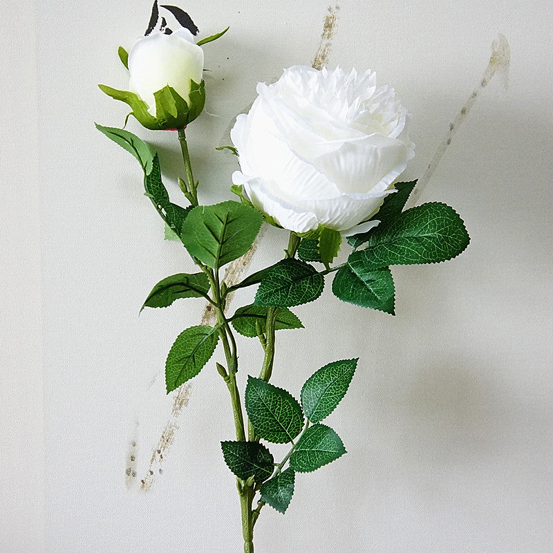 Realistic Two-Headed Snow Rose - Stunning Faux Floral Arrangement for Home Decor, Photography, and Wedding Decorations