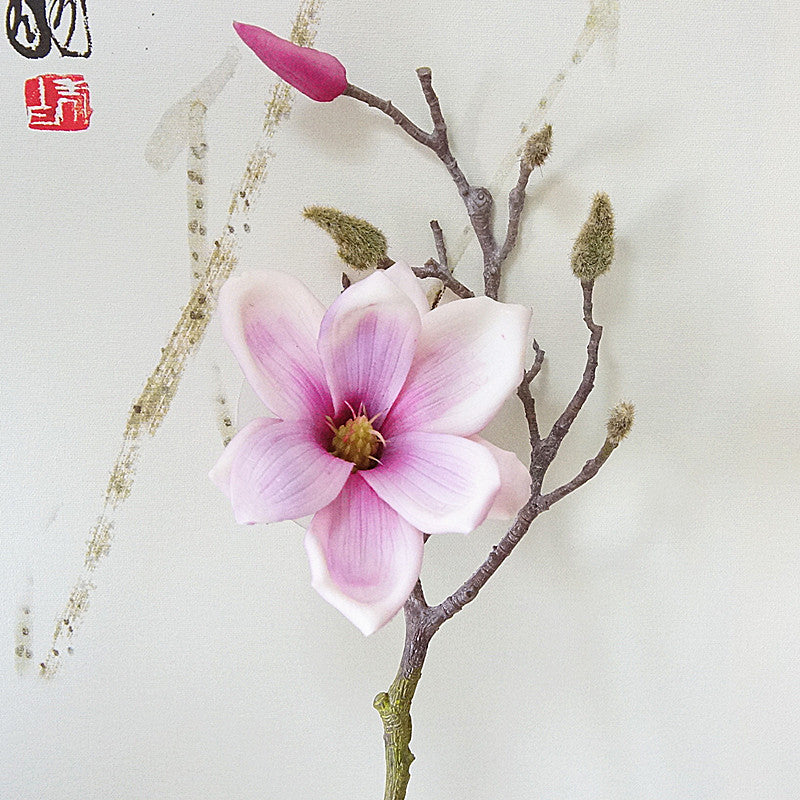 Elegant Soft Gel Short-Stemmed Magnolia & Cotton Flower Faux Floral Arrangement - Ideal for Home Decor, Weddings, and Photography Events