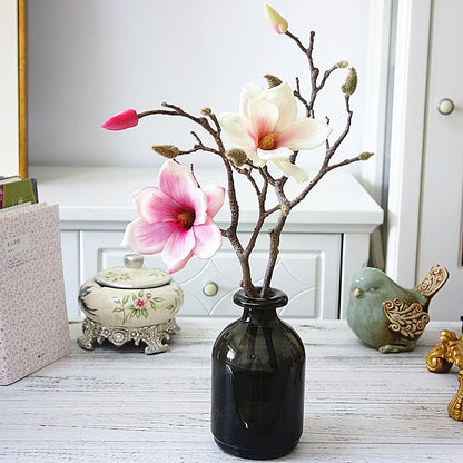 Elegant Soft Gel Short-Stemmed Magnolia & Cotton Flower Faux Floral Arrangement - Ideal for Home Decor, Weddings, and Photography Events