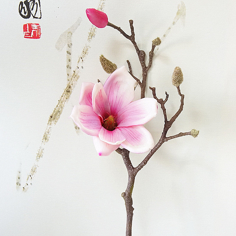 Elegant Soft Gel Short-Stemmed Magnolia & Cotton Flower Faux Floral Arrangement - Ideal for Home Decor, Weddings, and Photography Events