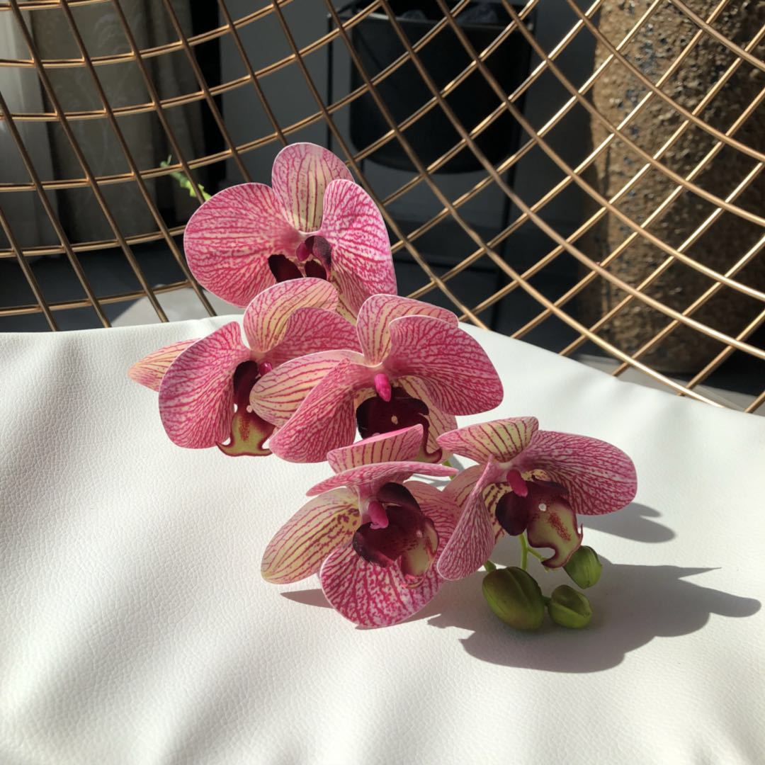 Lifelike Touch 3D Printed 5-Head Orchids - Stunning Indoor Fake Flower Arrangement for Office & Home Decor