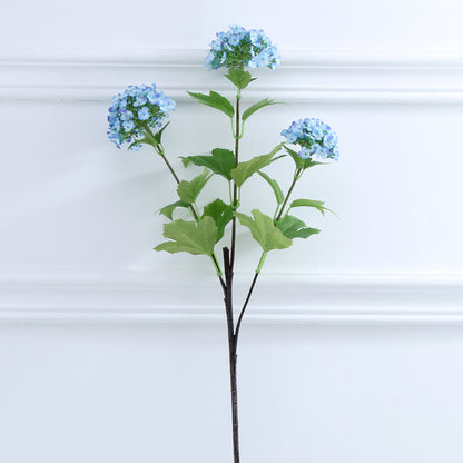 Realistic Wooden Hydrangea Faux Flower Decor - Perfect for Home, Photography, and Wedding Props - Vibrant 3-Headed Design