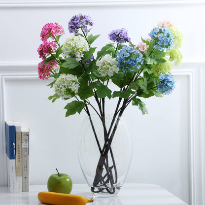 Realistic Wooden Hydrangea Faux Flower Decor - Perfect for Home, Photography, and Wedding Props - Vibrant 3-Headed Design