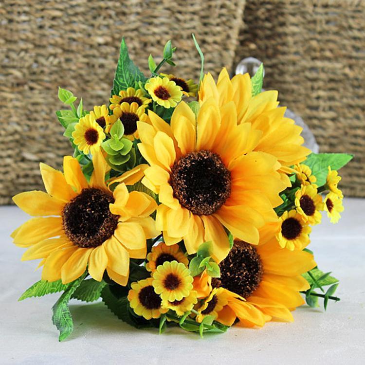 Stunning 7-Head Sunflower Arrangement - Realistic Artificial Flowers for a Bright and Cheerful Decor | Perfect for Home, Weddings, and Events