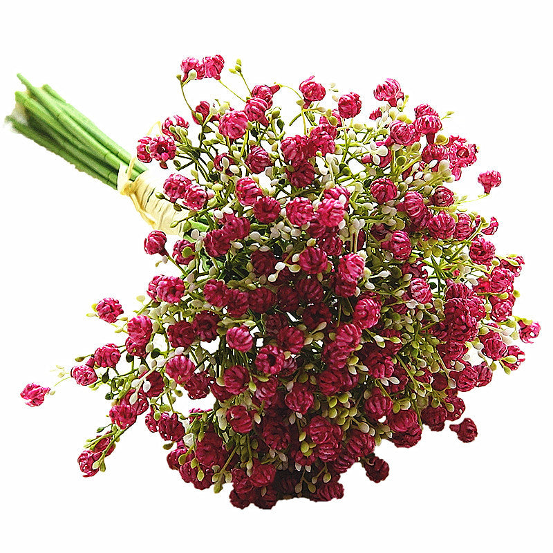 Chic European 12-Stem Faux Flower Bouquet with Baby's Breath for Stunning Wall Display - Elegant Artificial Blooms for Home and Event Decor