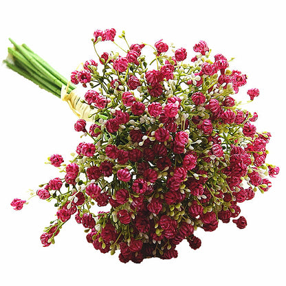 Chic European 12-Stem Faux Flower Bouquet with Baby's Breath for Stunning Wall Display - Elegant Artificial Blooms for Home and Event Decor