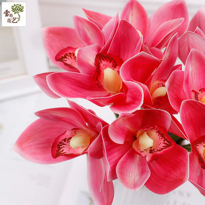 Elegant 6-Head Orchid Bouquet - Realistic 3D Printed Silk Flowers for Wedding Decoration and Floral Arrangements