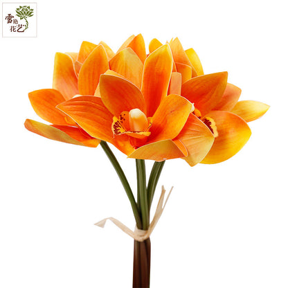 Elegant 6-Head Orchid Bouquet - Realistic 3D Printed Silk Flowers for Wedding Decoration and Floral Arrangements