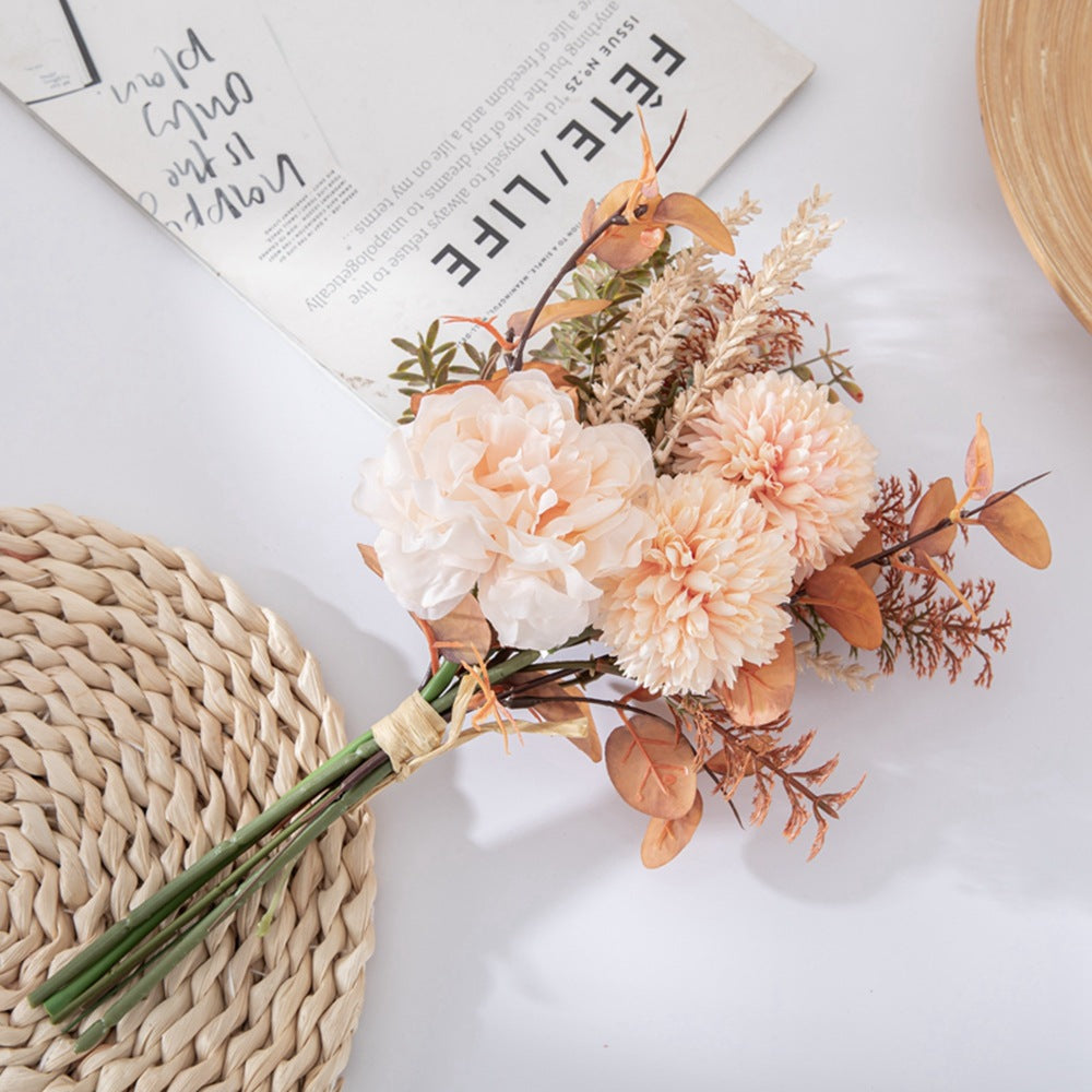 Peach Blossom & Dandelion Peony Handcrafted Faux Flower Bouquet - Stunning Wedding Décor, Wall Art, and Home Accent - Versatile CF01220 Design