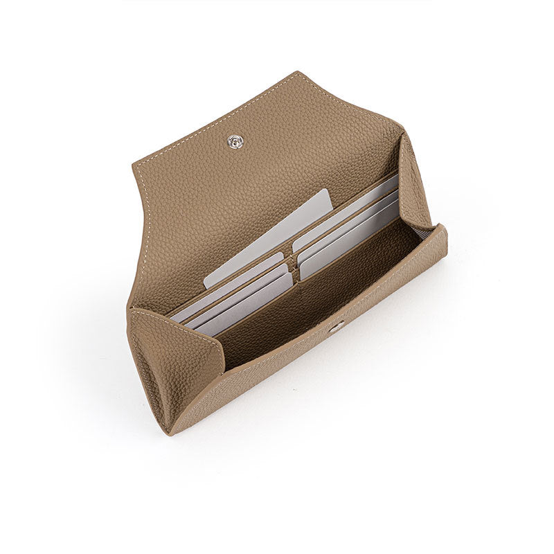 Long Leather Wallet for Women Korean Style Genuine Top Layer Cowhide Card Holder with Multiple Card Slots and Sophisticated Design