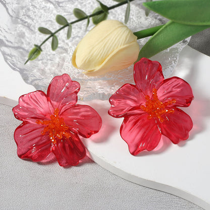 Exaggerated Personality Acrylic Transparent Flower Stud Earrings - Versatile Style for Chic Street Photography and Everyday Elegance