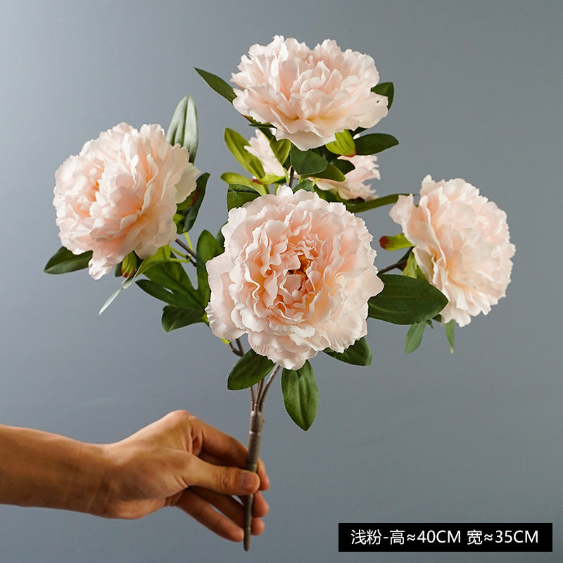 Elegant Peony Faux Flowers with Round Heads - Luxurious Hand-Tied Bouquet for Home Decor - Perfect for Office, Living Room, and Dining Table Decoration