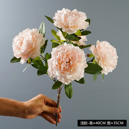 Elegant Peony Faux Flowers with Round Heads - Luxurious Hand-Tied Bouquet for Home Decor - Perfect for Office, Living Room, and Dining Table Decoration