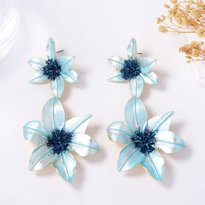Chic Bold Alloy Flower Drop Earrings with Color Block Design - Lightweight Luxury Party Accessories for Glamorous Style