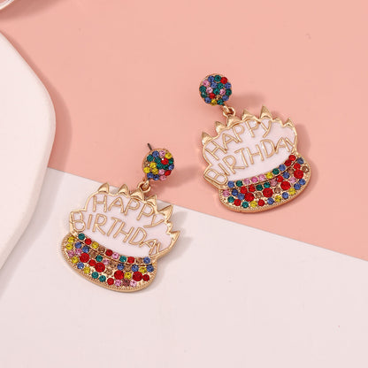 Stylish  Diamond-Embedded Luxury Birthday Cake Earrings – Charming, Casual, and Unique Studs for a Trendy Look
