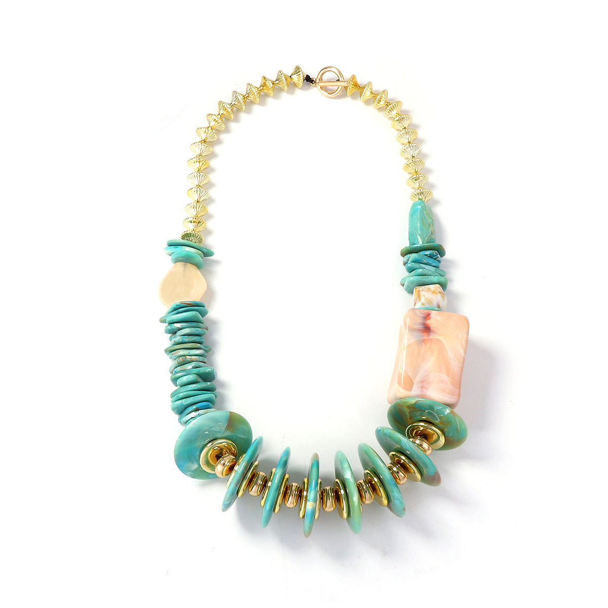 Exaggerated High-End Unique Design Geometric Square & Round Resin Plastic Intertwined Handmade Necklace for Women – Perfect for Fashion Enthusiasts!