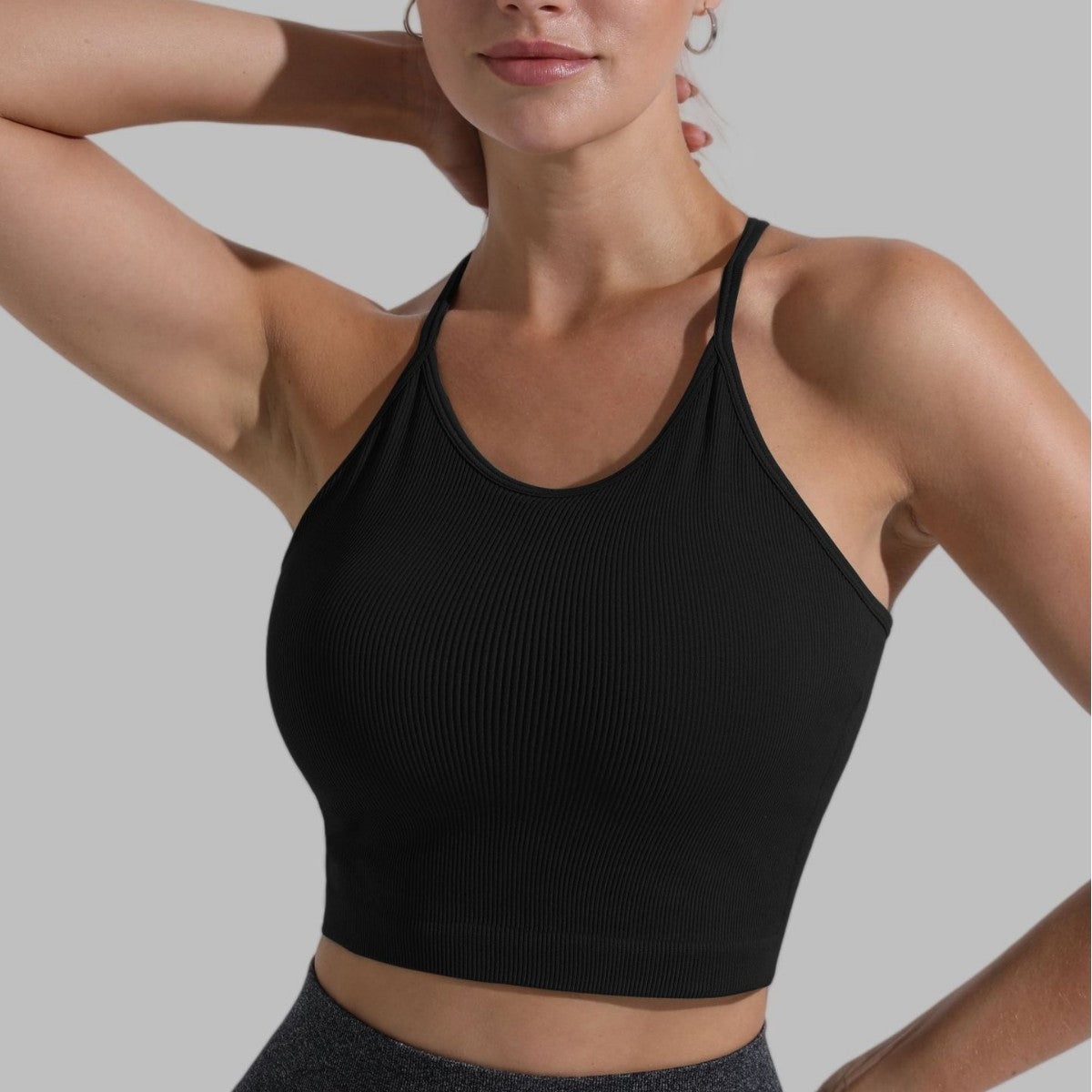 Seamless Yoga Sports Tank Top for Women Push Up Bralette with Ribbed Design Shockproof Support for Outdoor Workouts and Fitness Activities