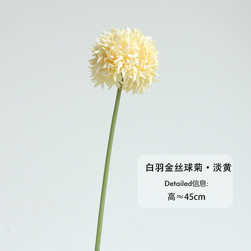 Realistic Miniature Single Stem Balls of Chrysanthemum - Golden Wire Ping Pong Flower - Perfect Indoor Table Decoration and Photography Prop for Elegant Home Interiors