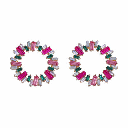 Chic Luxury Geometric Full-Diamond Sunflower Circle Stud Earrings for Women - Versatile Everyday Wear and Perfect for the Office