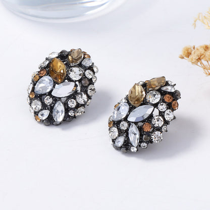 Elegant High-End Alloy Geometric Oval Earrings with Colorful Zircon Stones – Versatile Chic Accessory for Women