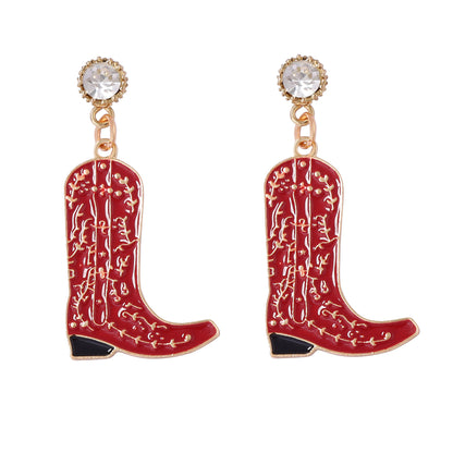 Elegant Western Cowboy-Inspired Deep Red Alloy Drip Oil Earrings with Unique Textured Design - A Touch of Luxurious Charm