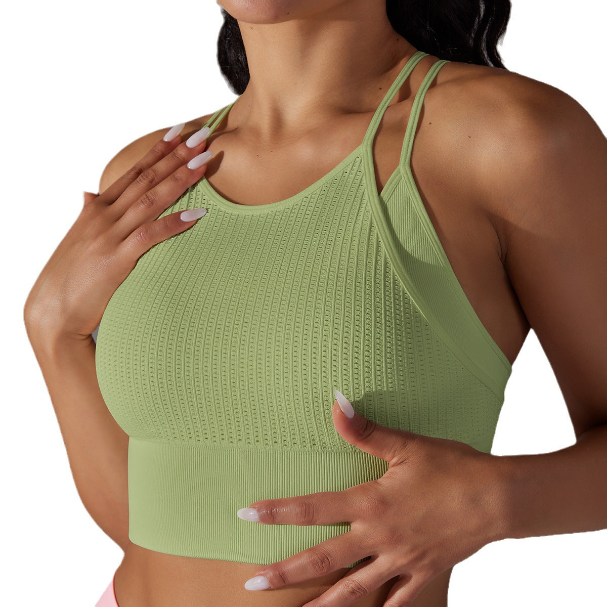 Breathable Dual Layer Sports Bra with Hollow Design for Enhanced Comfort and Support for Running Fitness and Yoga