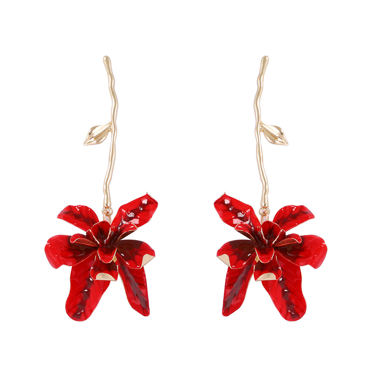 Exaggerated Metal Flower Stem Earrings - Versatile and Stylish Long Dangle Earrings for Women Perfect for Vacations and Every Occasion