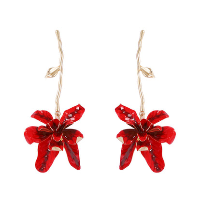 Exaggerated Metal Flower Stem Earrings - Versatile and Stylish Long Dangle Earrings for Women Perfect for Vacations and Every Occasion