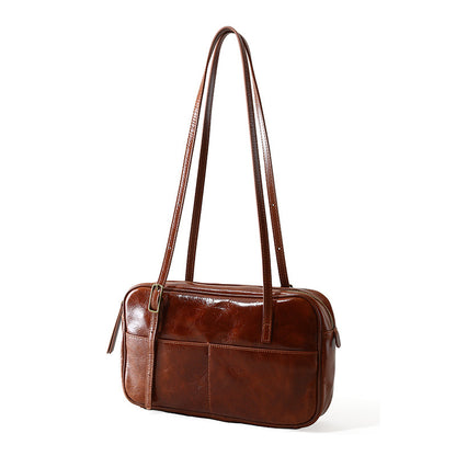 Women's Genuine Leather Tote Bag Large Capacity Waxed Oil Leather Shoulder Bag for Everyday Office Use