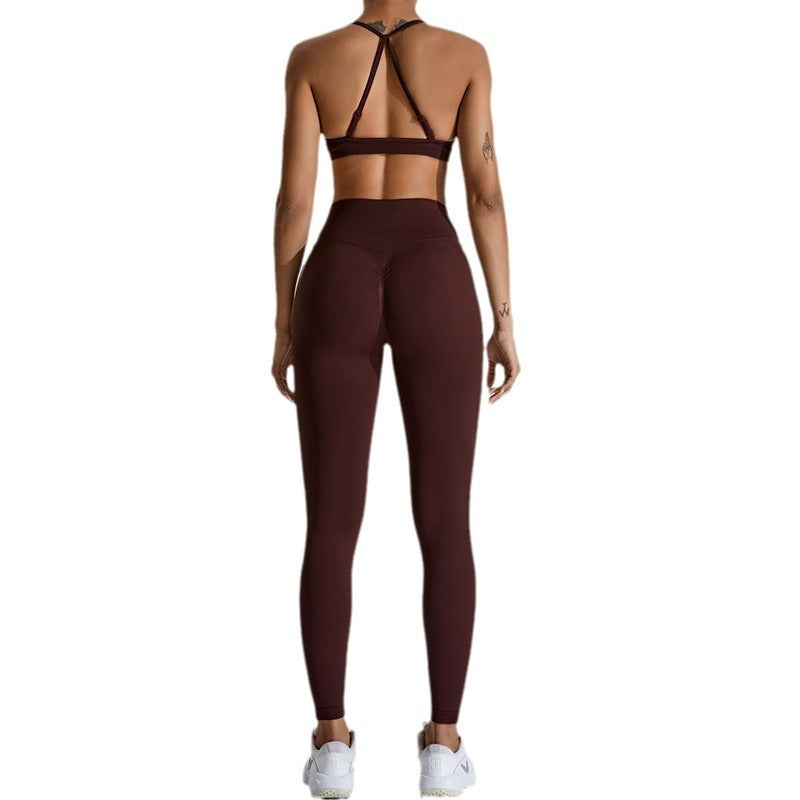 Seamless Yoga Outfit for Women Peach Lift Buttocks Exercise Set Quick Dry Fitness Apparel for Outdoor Running and Workouts